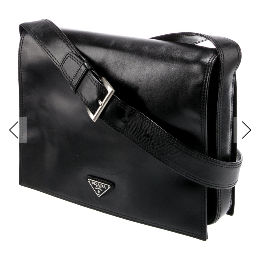 Authentic Prada black leather shoulder crossbody bag